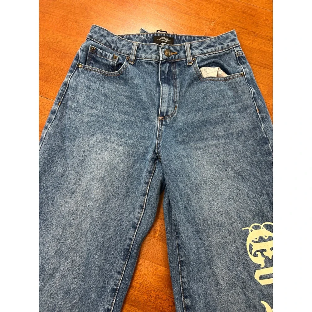 Vintage Ed Hardy Wide Leg Jeans Mens 30 Blue Graphic Tattoo Baggy Denim Y2K